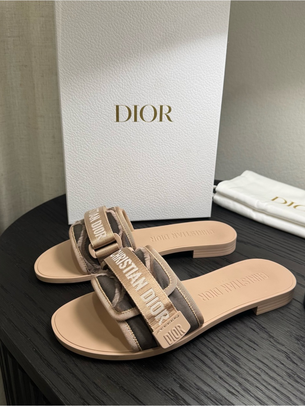 Christian Dior Revolution Logo Slide Sandals Rubber Nude 38